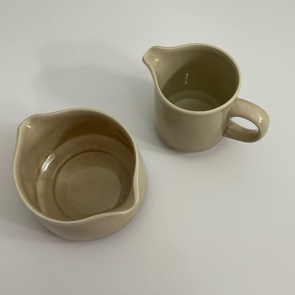 Genuine Hand Decorated Stoneware Beige Creamer and Sugar Set